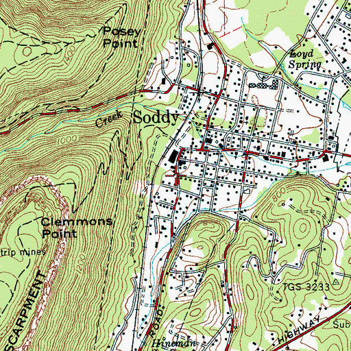 Topographic Map of Soddy Post Office, TN