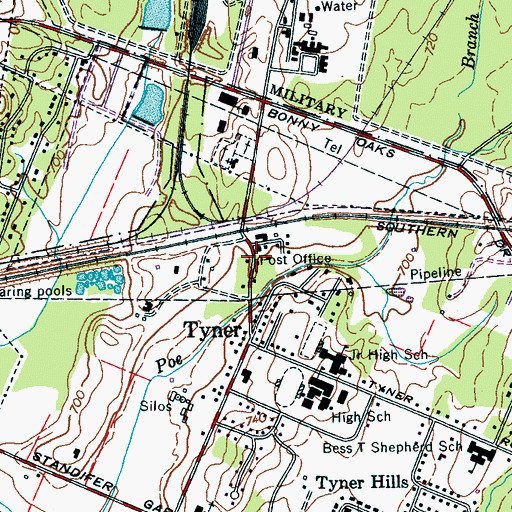 Topographic Map of Tyner Post Office, TN