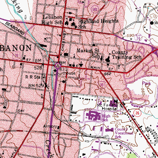 Topographic Map of Lebanon Post Office, TN