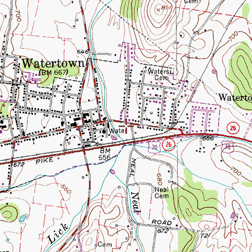 Topographic Map of Watertown Post Office, TN