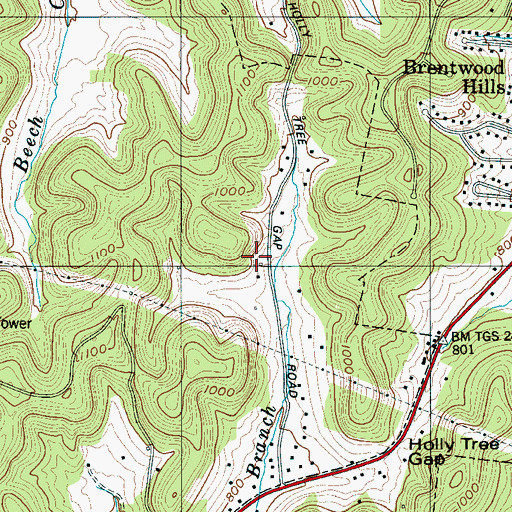 Topographic Map of Whitehearst Cave Spring, TN