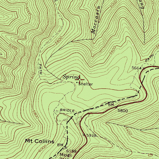 Topographic Map of Mount Collins Shelter, TN