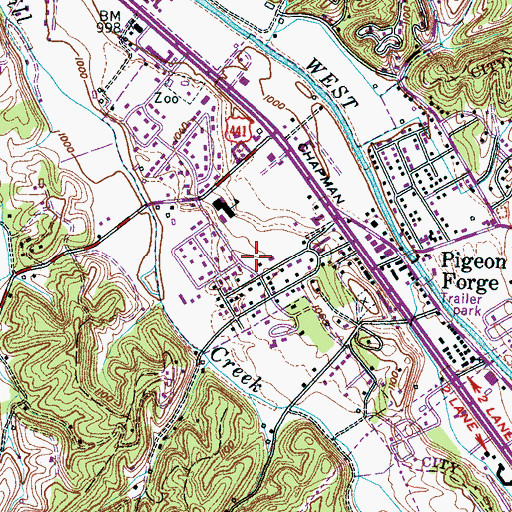 Topographic Map of Pigeon Forge Post Office, TN
