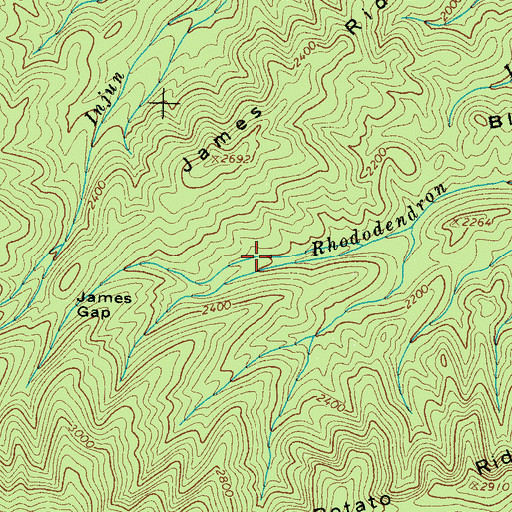Topographic Map of Rhododendron Creek Campsite, TN