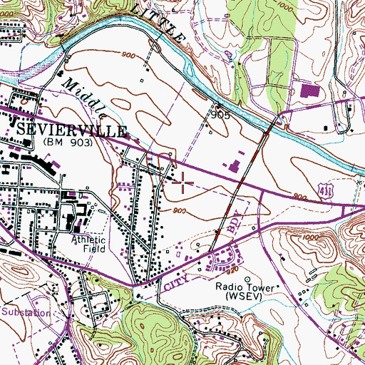 Topographic Map of Sevierville Post Office, TN