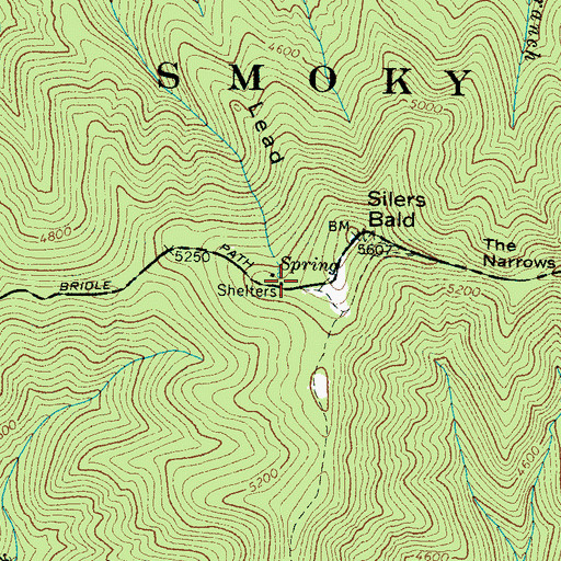 Topographic Map of Silers Bald Shelter, NC