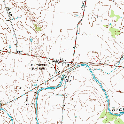 Topographic Map of Lascassas Post Office, TN