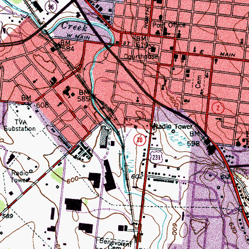 Topographic Map of Sand Spring, TN