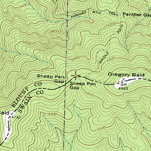 Topographic Map of Sheep Pen Gap Campsite, TN