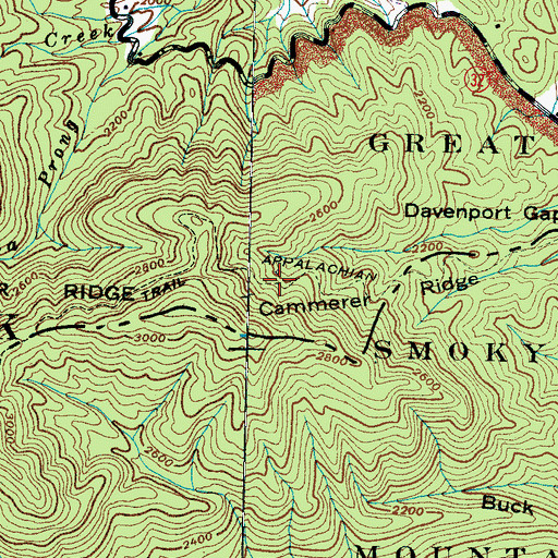 Topographic Map of Davenport Gap Shelter, TN