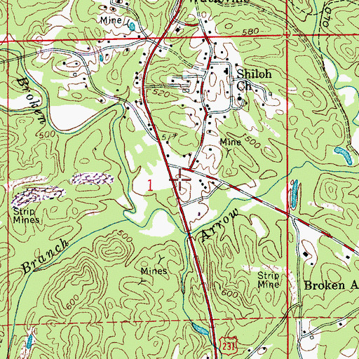 Topographic Map of Wattsville Church, AL