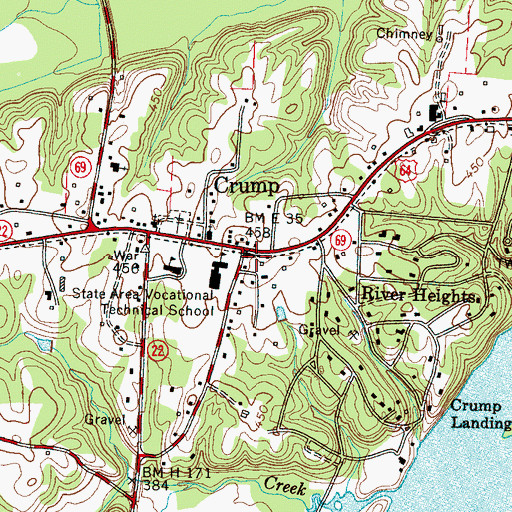 Topographic Map of Crump Post Office, TN