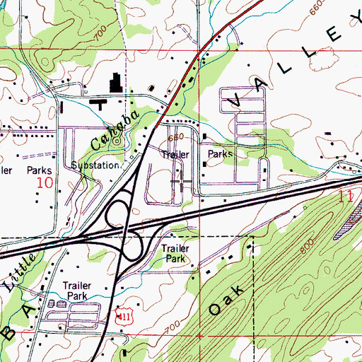 Topographic Map of Woodland Village, AL