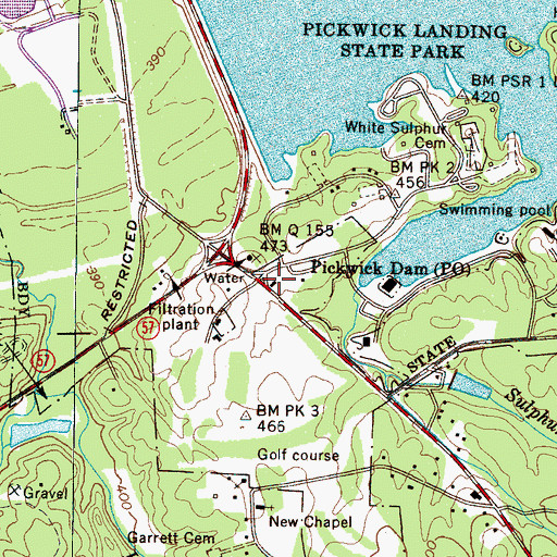 Topographic Map of Pickwick Dam Post Office, TN