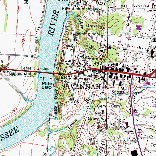 Topographic Map of Savannah Post Office, TN