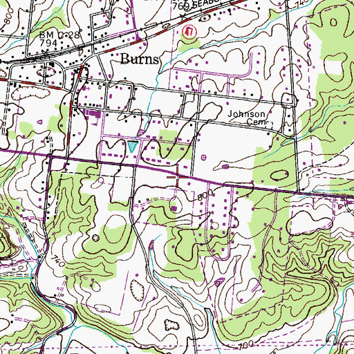 Topographic Map of Burns Post Office, TN