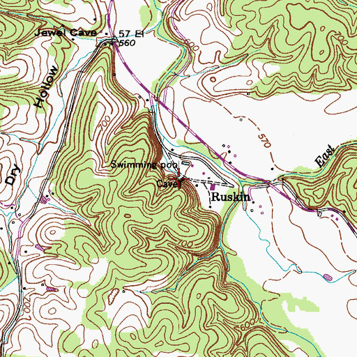 Topographic Map of Ruskin Cave Spring, TN