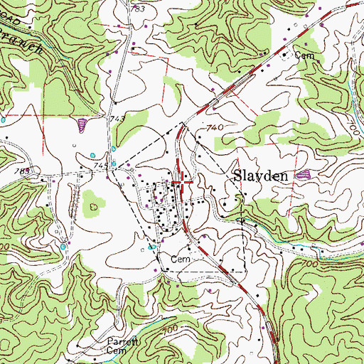Topographic Map of Slayden Post Office, TN
