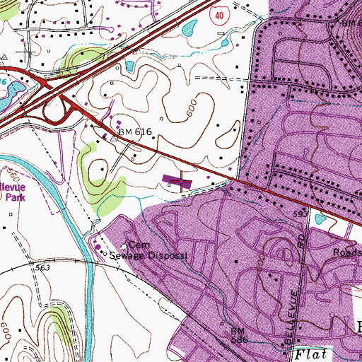 Topographic Map of Bellevue Post Office, TN