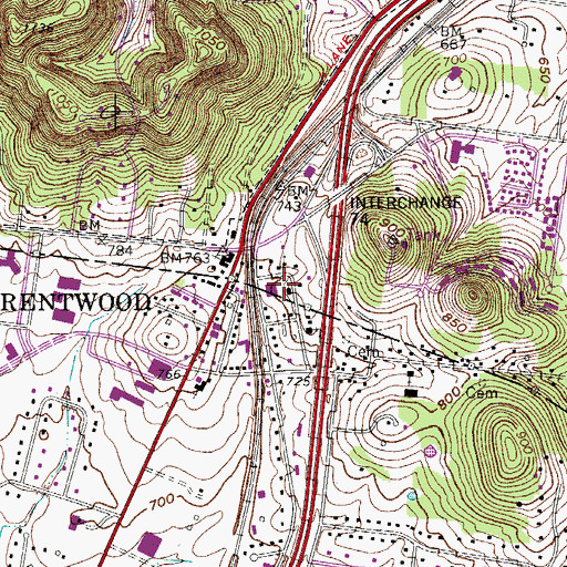 Topographic Map of Brentwood Post Office, TN