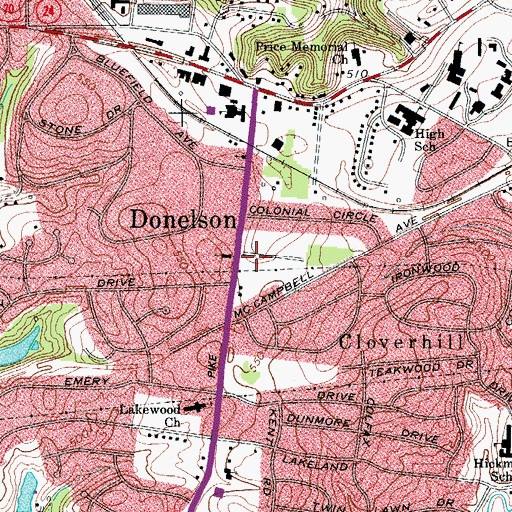 Topographic Map of Donelson Post Office, TN
