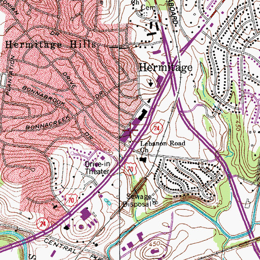 Topographic Map of Hermitage Post Office, TN