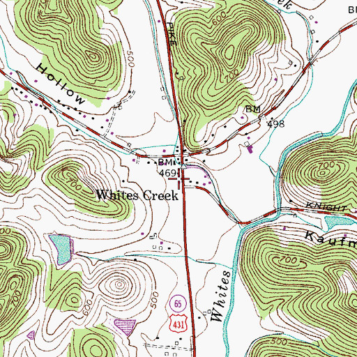 Topographic Map of Whites Creek Post Office, TN