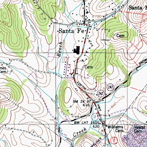 Topographic Map of Santa Fe Post Office, TN