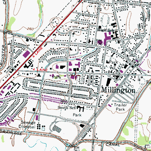 Topographic Map of Millington Post Office, TN