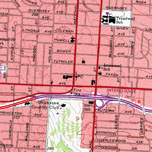 Topographic Map of Highland Heights Post Office, TN