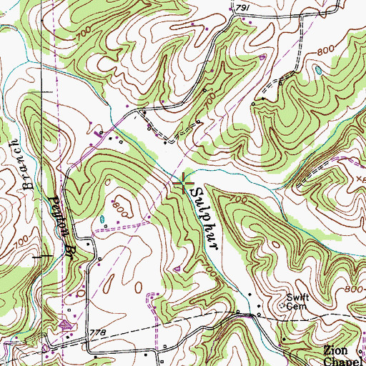 Topographic Map of Mill Branch, TN
