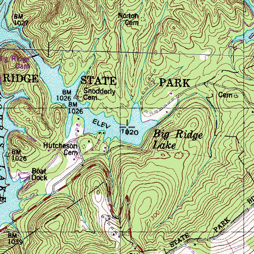 Topographic Map of Big Ridge Recreation Dam, TN