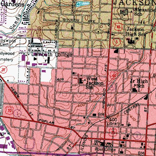 Topographic Map of West Jackson Elementary School, TN