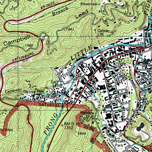 Topographic Map of Le Conte Creek, TN