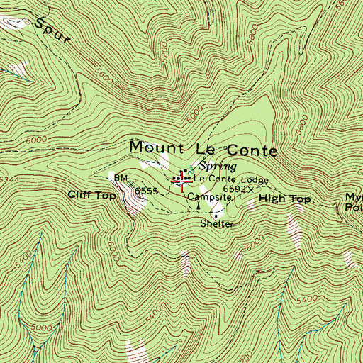 Topographic Map of Le Conte Lodge, TN
