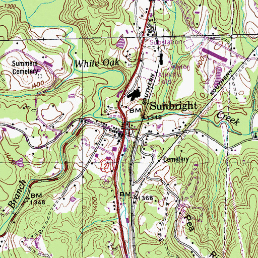 Topographic Map of Sunbright, TN