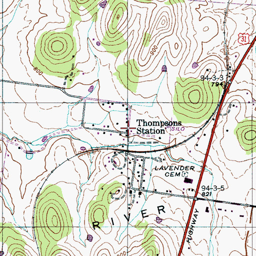 Topographic Map of Thompson's Station, TN
