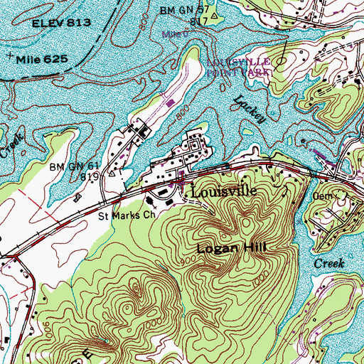 Topographic Map of Louisville, TN