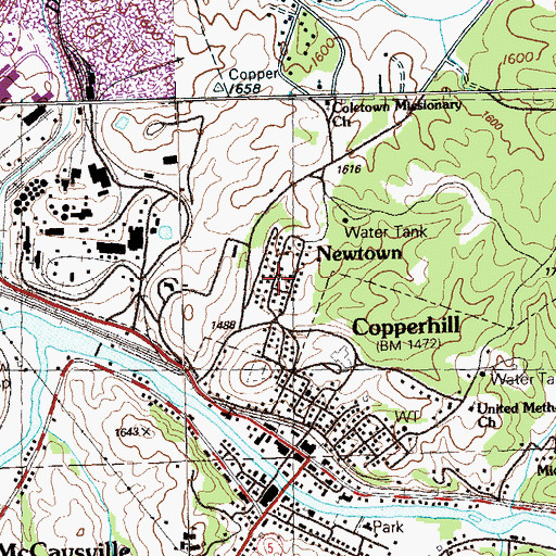 Topographic Map of Newtown, TN
