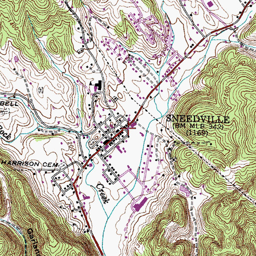 Topographic Map of Sneedville Post Office, TN