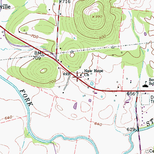 Topographic Map of New Hope, TN