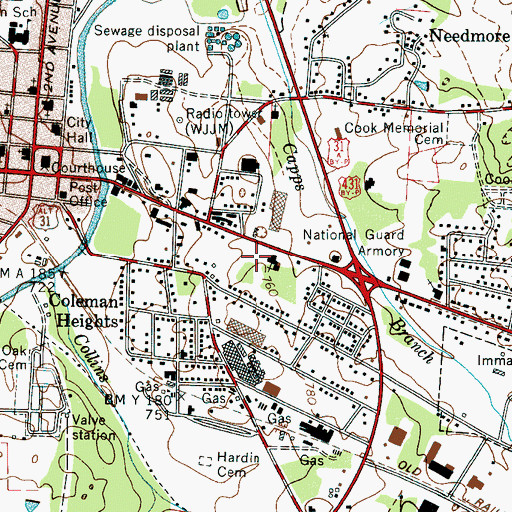 Topographic Map of Lewisburg Post Office, TN