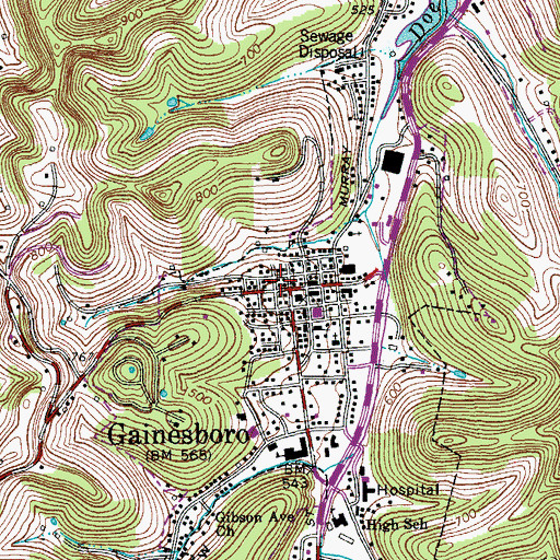 Topographic Map of Gainesboro Post Office, TN