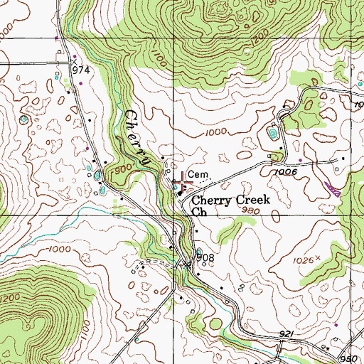 Topographic Map of Cherry Creek, TN