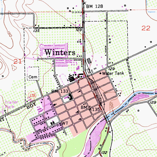 Topographic Map of Winters, CA