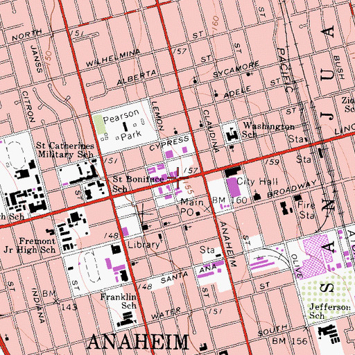 Topographic Map of Anaheim, CA