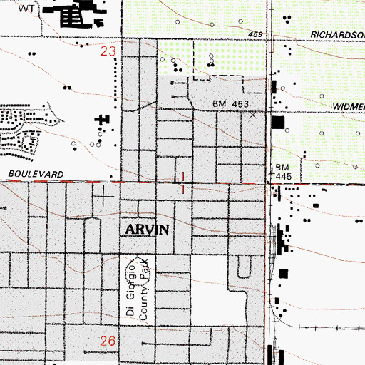 Topographic Map of Arvin, CA