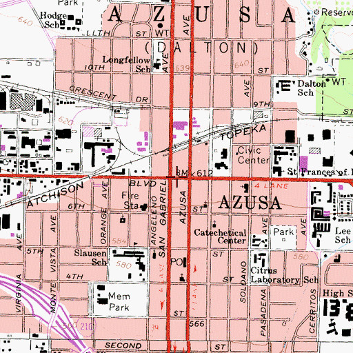 Topographic Map of Azusa, CA