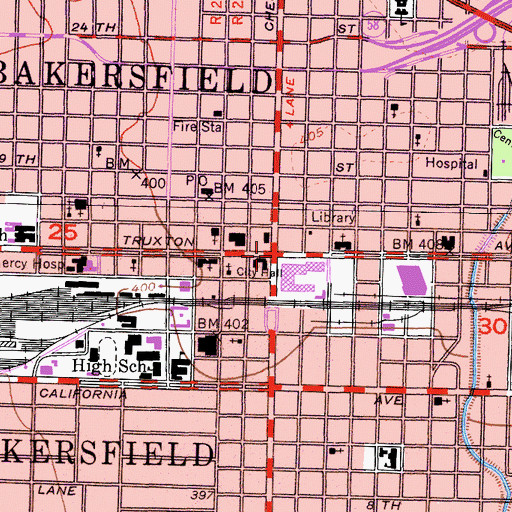 Topographic Map of Bakersfield, CA