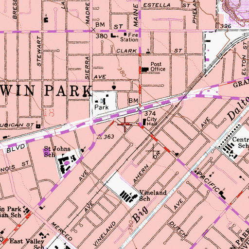 Topographic Map of Baldwin Park, CA